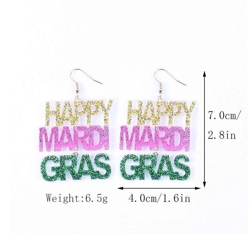 Wholesale Carnival earrings purple green yellow five-pointed star Crown Clown mask lobster earrings